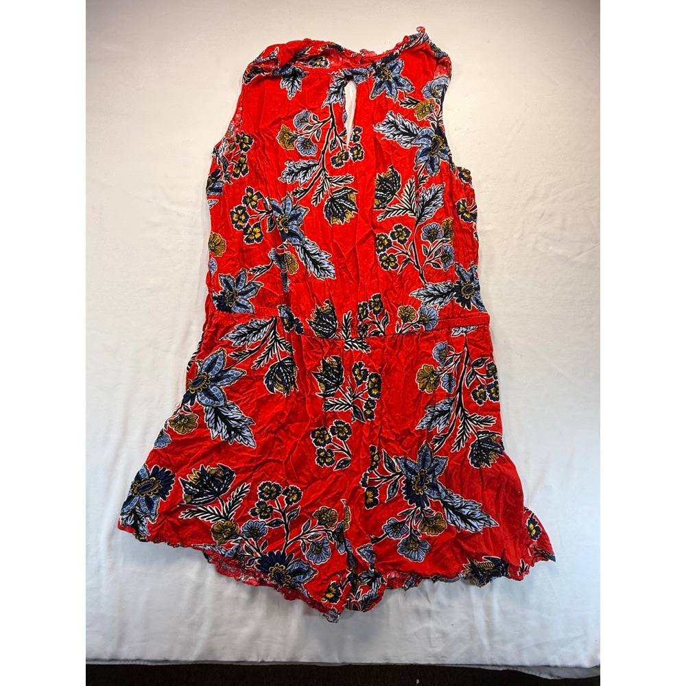 Loft Plus Womens Red Floral Sleeveless Romper Size 22 Ruffle Neck Keyhole Summer